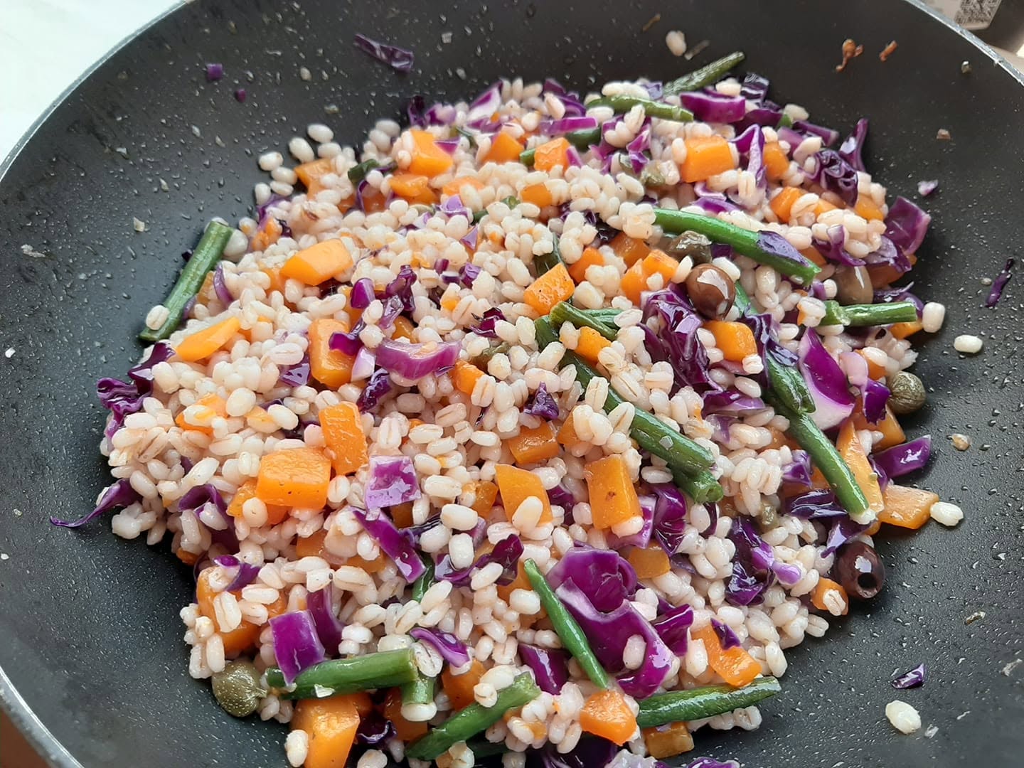 A colourful barley salad with vegetables